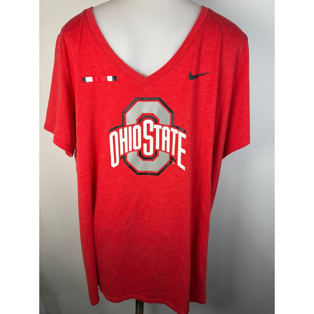 Nike Ohio State Buckeyes Womens XXL Red V-Neck Tri-Blend Athletic Cut T-Shirt